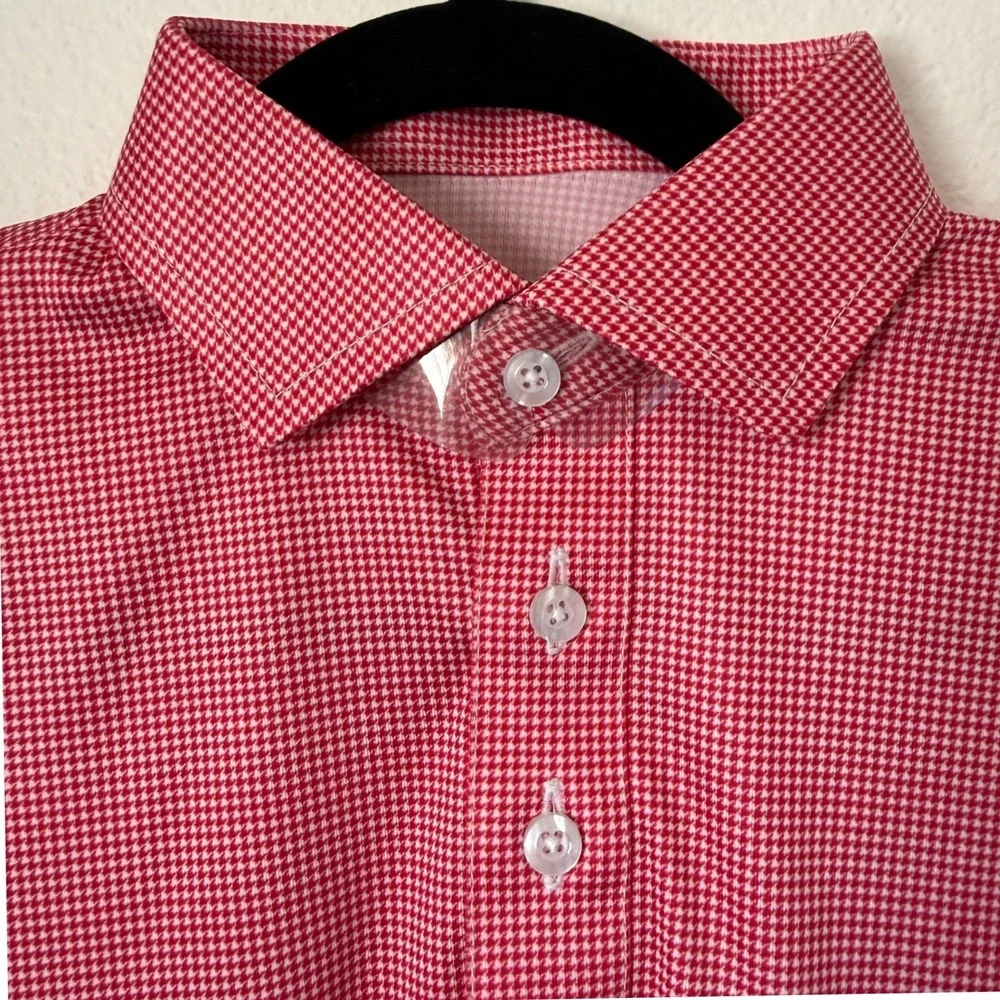 Collars & Co Mens Dress Collar Polo Shirt Red White Houndstooth Small NWT NEW